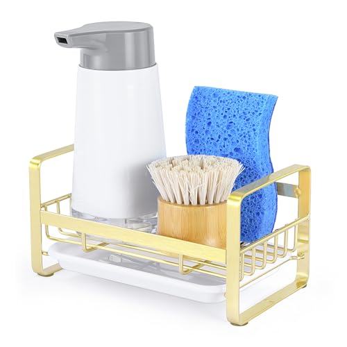 HULISEN Kitchen Sponge Holder, 304 Stainless Steel Sink Caddy, Gold - color: Gold, size: Medium