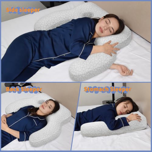 Dual-Hole Ear Piercing Pillow, 2 x 4 Cavities, Air-Layer Mesh - color: White 3d Air Mesh Fabric, size: 27.5" x 26"