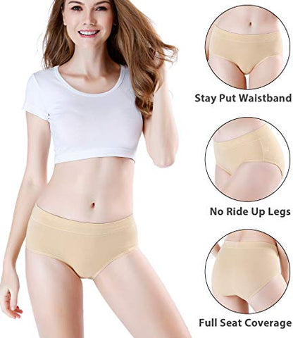wirarpa Women's Underwear Cotton Mid Waisted Ladies Panties Full Coverage Briefs 4 Pack (Regular & Plus Size) - color: Beige-4 Pack, size: Large