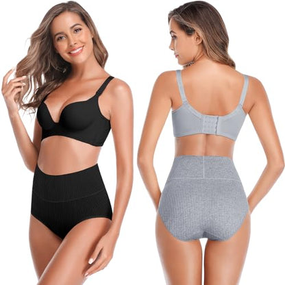Women's High Waist Cotton Underwear Super Stretchy Briefs Full Coverage Panties Soft Women Panties 5-Pack - color: Multi B-5 Pack, size: Medium-Large