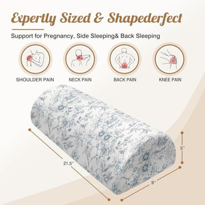Knee Pillow for Back Sleeping – Half Moon Bolster Pillow for Under Knee While Sleeping Support, Leg & Back Pain Relief (21.5x9x5 Inches) - color: Light Blue