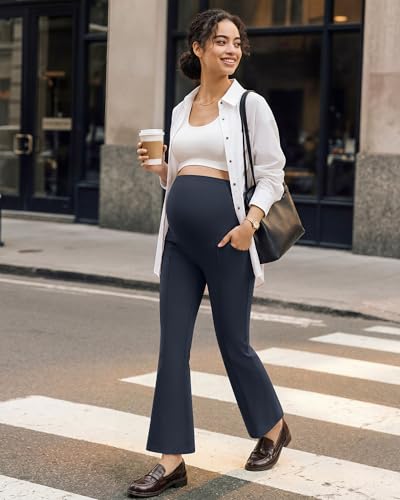 G4Free EverGoing Maternity Work Pants Pregnancy Ankle Flare Leg with Pocket - color: Dark Navy, size: X-Small