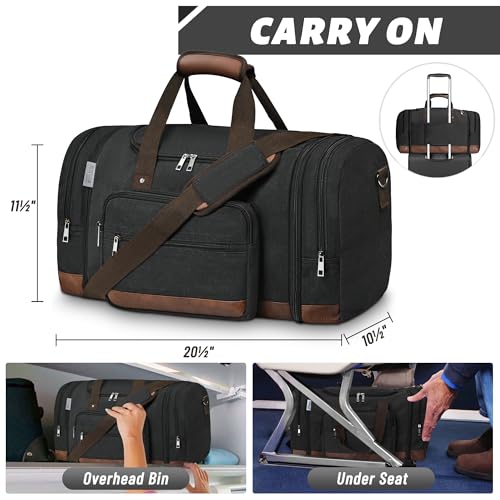 50L Expandable Canvas Duffle Bag Weekender Travel Carry On Gym - color: Black