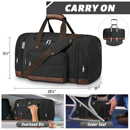 50L Expandable Canvas Duffle Bag Weekender Travel Carry On Gym - color: Black