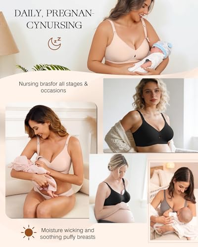 Nursing Bras for Breastfeeding Seamless Maternity Bra for Pregnancy Wireless Bralette with Extra Bra Extender - color: Light Grey