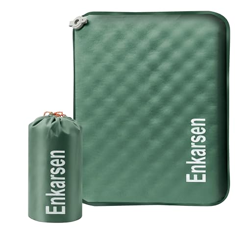 Inflatable Travel Seat Cushion – Self-Inflating Memory Foam Pad for Airplane, Stadium Bleachers, Camping, Hiking & Backpacking – Ultralight Compact & Portable Sitting Cushion (Green) - color: Green