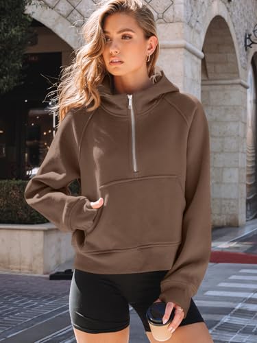 AUTOMET Womens Hoodies Half Zip Up Casual Comfort Fall Clothes 2026 - color: Brown, size: Small