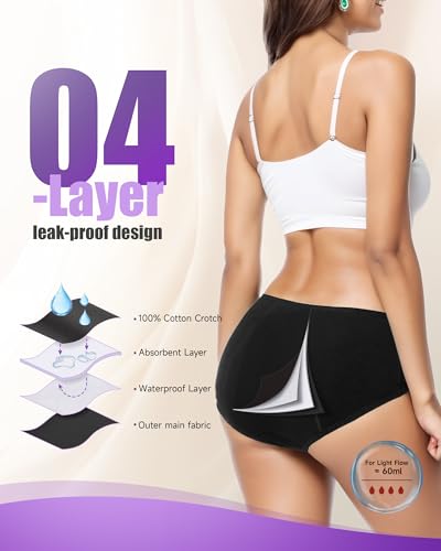 TANSTC Period Underwear for Women Heavy Flow - color: Black, size: Large