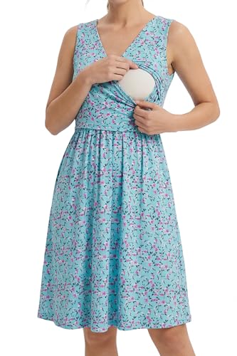 OUGES Women's Wrap Tank Breastfeeding Nursing Maternity Dress - color: Floral Z02, size: Medium