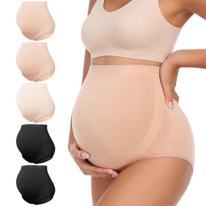 Summer Mae Maternity Underwear 76% Rayon Made from Bamboo Soft Breathable - color: 2 Black,2 Skin,1 Beige-5 Pc, size: Medium