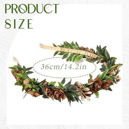 Fairy Flower Crown Headband, Brown Rose Floral Headpiece - color: Brown