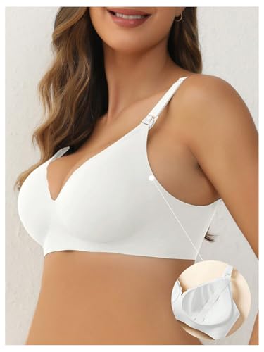 OYOANGLE Women's Maternity Nursing Bra Wireless Push Up Breastfeeding Bras - color: White, size: Large