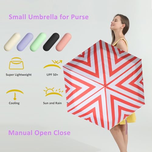 BAODINI Mini Travel Umbrella with UV Sun Protection, Compact Pocket-Size - color: H-1 Pack Red Stripes