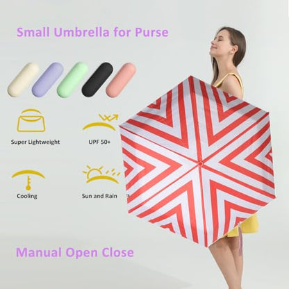 BAODINI Mini Travel Umbrella with UV Sun Protection, Compact Pocket-Size - color: H-1 Pack Red Stripes