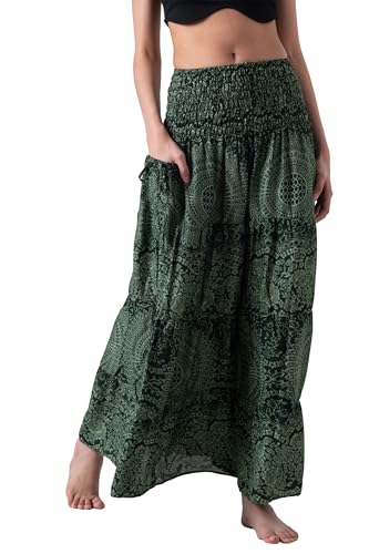 Long Skirts Tiered Maxi Boho Skirt - color: Blossom Green, size: Large-X-Large