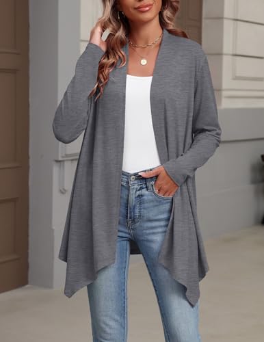 Zeagoo Lightweight Cardigan for Women Long Sleeve Open Front Cardigans - color: Gray, size: XX-Large