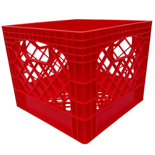 Milk Crate, Stackable Plastic Storage with Handles, 16 Qt, Red, 2 Pack - color: Red, size: 2-Pack