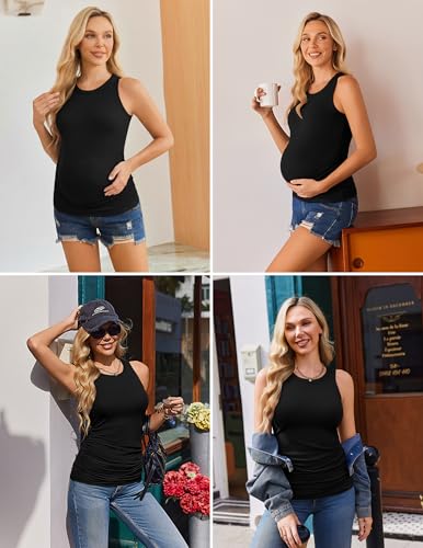 Ekouaer Maternity Tank Tops 3 Pack Womens Ribbed Pregnancy Shirts Clothes - color: 3pcs Black/ White/ Grey, size: Small