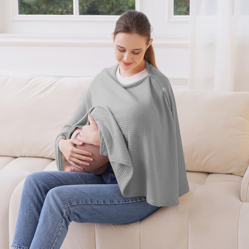 Knit Nursing Cover for Baby Breastfeeding, Breathable and Soft, Wide Neck with Stretch for Easy View (Grey) - color: Grey