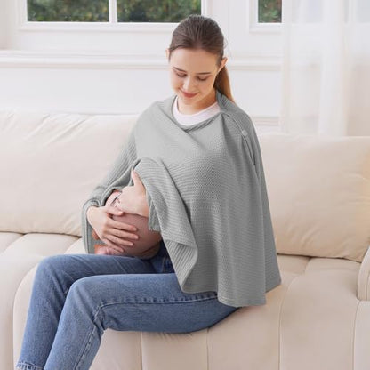 Knit Nursing Cover for Baby Breastfeeding, Breathable and Soft, Wide Neck with Stretch for Easy View (Grey) - color: Grey