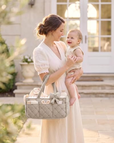 Blissful Diary Baby Diaper Caddy Organizer, Nursery Basket, Bow Sand - color: Bow Sand