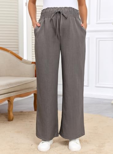 BLENCOT Maternity Pants Wide Leg High Waisted Flowy Pregnancy with Pockets - color: Dark Grey, size: Medium