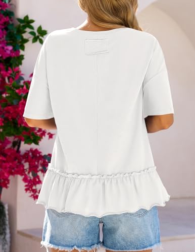 MEROKEETY Women's 2026 Summer Short Sleeve Peplum Casual Ruffle Tops - color: White, size: Large