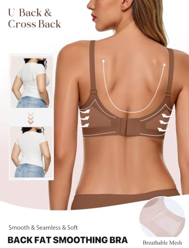 Avidlove Wireless Bras for Women Seamless Full Coverage Bra Mesh Comfy Bralette Tshirt Everyday Bras - color: Coffe, size: 3X-Large
