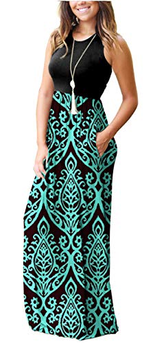 MOLERANI Women's Summer Maxi Long Casual Dresses with Pockets - color: 00 Black Green, size: Large