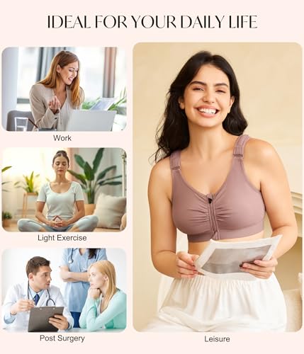 CYDREAM Zip Front Closure Wireless Bras for Women Post Surgery Compression - color: Purple, size: X-Large