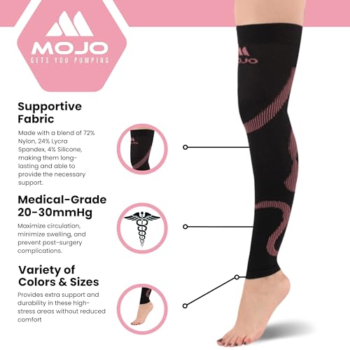 MOJO 3 Pairs Unisex Compression Thigh-High Sleeves, 20-30mmHg - color: Pink, size: Large