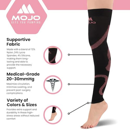 MOJO 3 Pairs Unisex Compression Thigh-High Sleeves, 20-30mmHg - color: Pink, size: Large
