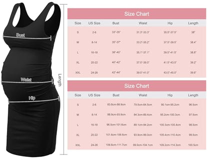 Peauty B Shape Side Ruch Maternity Tank Dress Bodycon Midi Dress - color: Black, size: X-Large