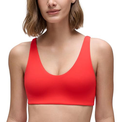 CRZ YOGA Double Lined Scoop Neck Sports Bras - color: Deep Red, size: Small