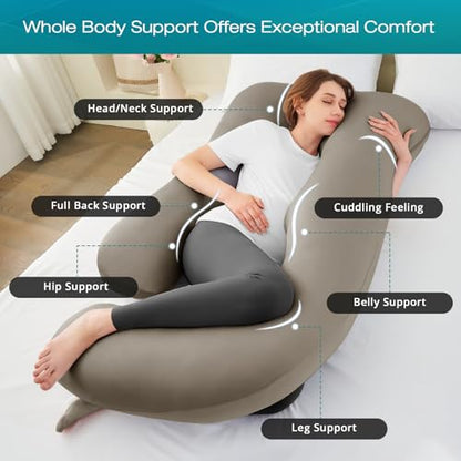 Cooling Pregnancy Pillows for Sleeping, 57'' Full Body Pillow, Linen - color: Linen, size: 57 Inch