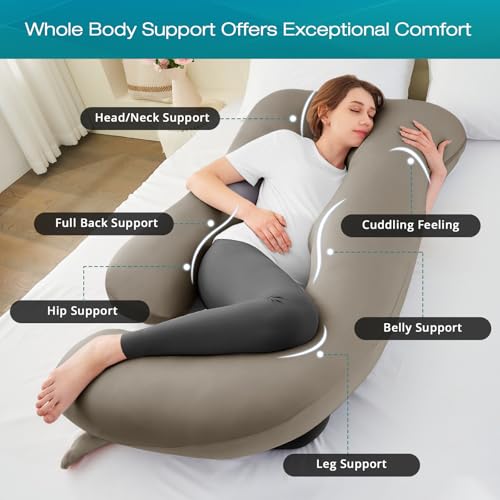 Cooling Pregnancy Pillows for Sleeping, 57'' Full Body Pillow, Linen - color: Linen, size: 57 Inch