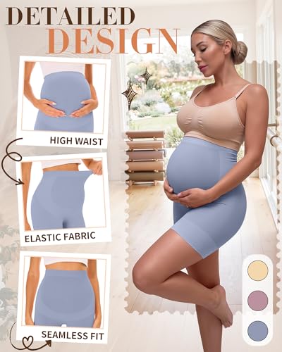 3 Pack Maternity Shapewear Shorts - color: Nude, Gray Purple, Blue Gray, size: Medium