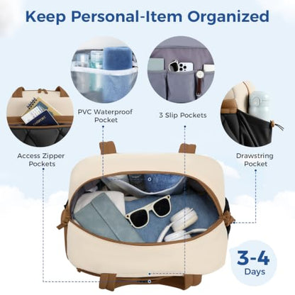 Women's Duffle Gym Bag, Carry-On Shoe Compartment for Weekender Overnight - color: Beige & Brown, size: Large