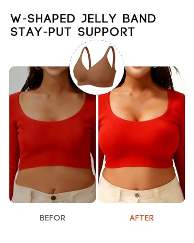 VQJ Women's Wireless Push Up Bra, Jelly Seamless Full Coverage T-Shirt Bra - color: Coffee, size: 3X-Large