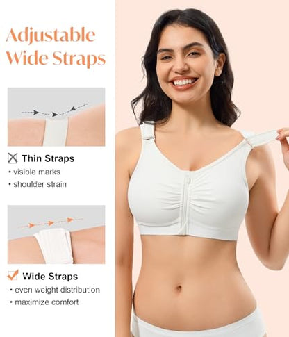 CYDREAM Zip Front Closure Wireless Bras for Women Post Surgery Compression - color: White, size: Small