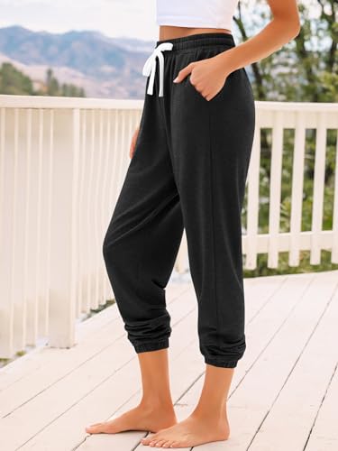AUTOMET Women's High Waisted Lounge Sweatpants Jogger Pants with Pockets - color: Black, size: Medium
