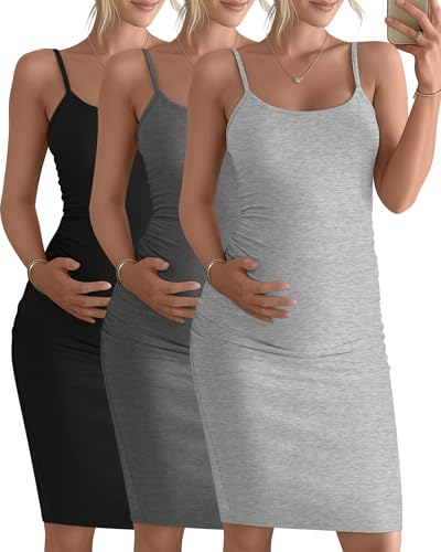 3 Pack Maternity Summer Slip Dress - color: Light Gray, Dark Gray, Black, size: Small
