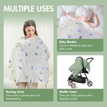 ANYEDDE 2-Pack Nursing Cover for Breastfeeding, Muslin Breastfeeding Covers - color: E Green & Whale