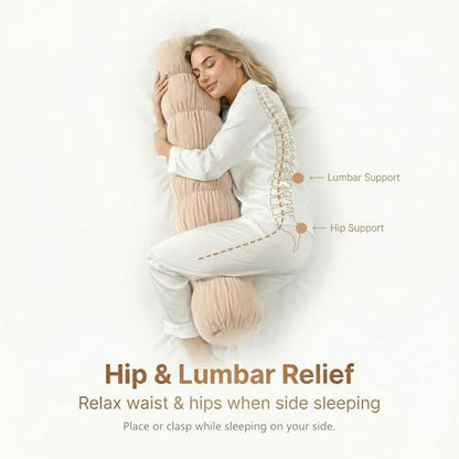 Pat. Pend. Small Body Pillow for Adults, 39 Inch, Beige - color: Beige, size: 39"x 7.87"