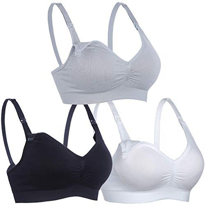 Womens Nursing Bra for Breastfeeding Seamless Clip Down Push Up Padded Maternity Bras 4-Pack - color: Black+whie+grey, size: XX-Large