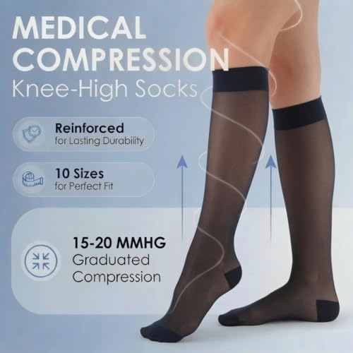 ABSOLUTE SUPPORT Sheer Womens Compression Socks 15-20 mmHg - color: Navy, size: Large