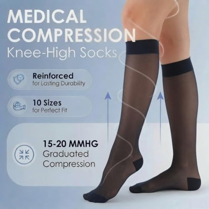 ABSOLUTE SUPPORT Sheer Womens Compression Socks 15-20 mmHg - color: Navy, size: Large