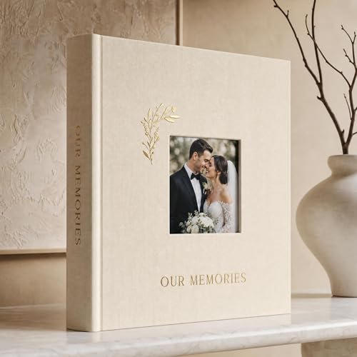 Beautiful Linen Wedding Photo Album For 4x6 Pictures - Holds 200 Photos - color: Beige, style: with window