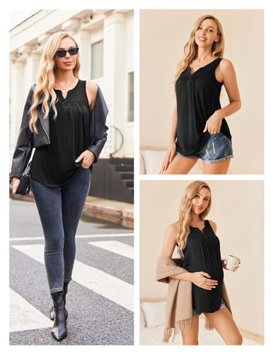 Womens Nursing Tank Tops Breastfeeding Summer Pregnancy Maternity Shirts - color: Black/Grey/Orange, size: X-Large