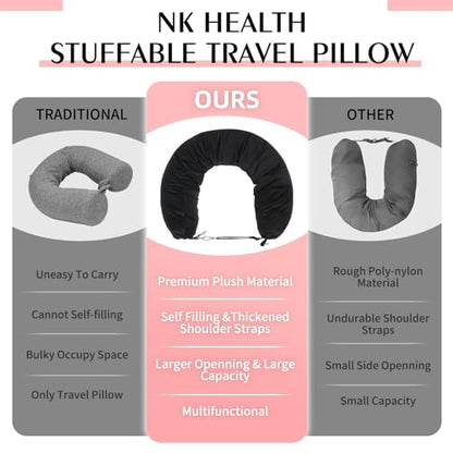 Stuffable Neck Pillow for Travel, Packable Neck Pillow (Beige) - color: Beige
